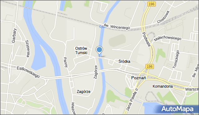 Poznań, Most Jordana, bp., mapa Poznania