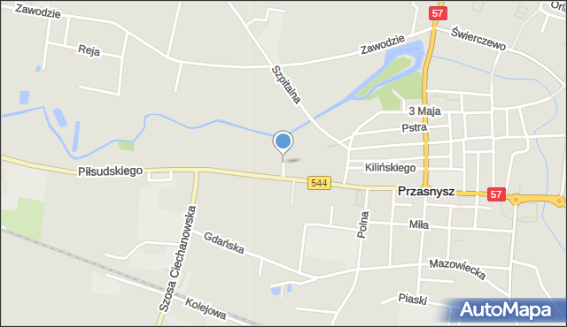 Przasnysz, Mokra, mapa Przasnysz