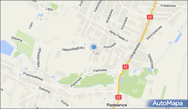 Radwanice powiat polkowicki, Modrzewiowa, mapa Radwanice powiat polkowicki