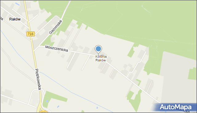 Raków gmina Moszczenica, Moszczenicka, mapa Raków gmina Moszczenica