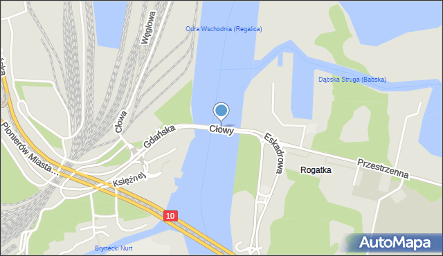 Szczecin, Most Cłowy, mapa Szczecina