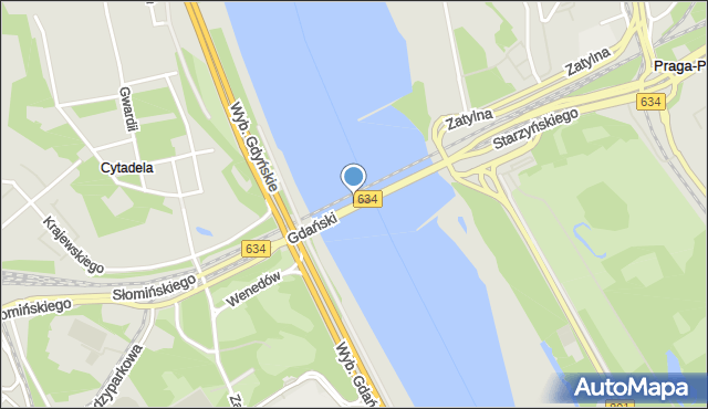 Warszawa, Most Gdański, mapa Warszawy
