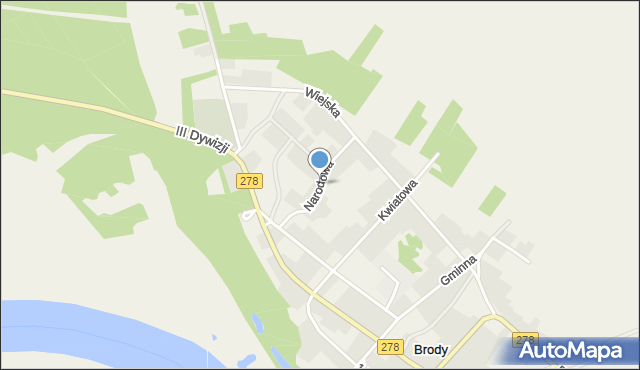 Brody gmina Sulechów, Narodowa, mapa Brody gmina Sulechów