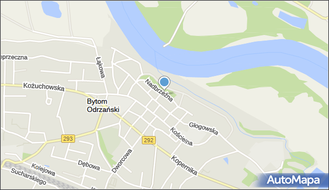 Bytom Odrzański, Nadbrzeżna, mapa Bytom Odrzański