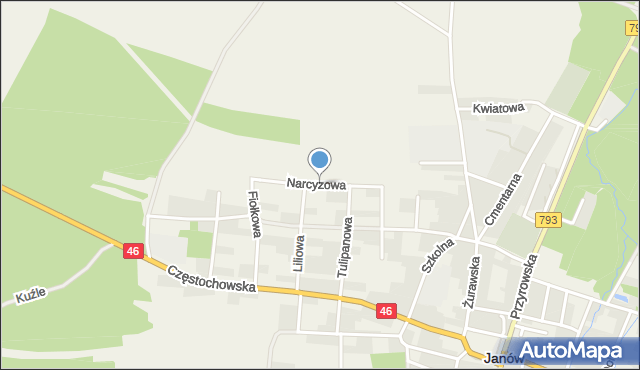 Janów powiat częstochowski, Narcyzowa, mapa Janów powiat częstochowski