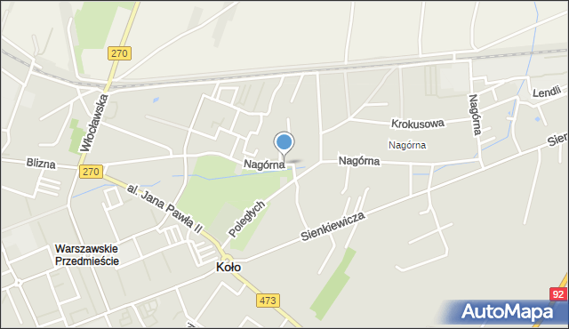 Koło, Nagórna, mapa Koło