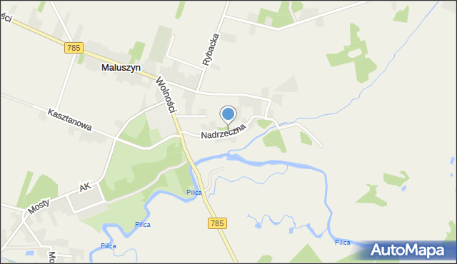 Maluszyn gmina Żytno, Nadrzeczna, mapa Maluszyn gmina Żytno