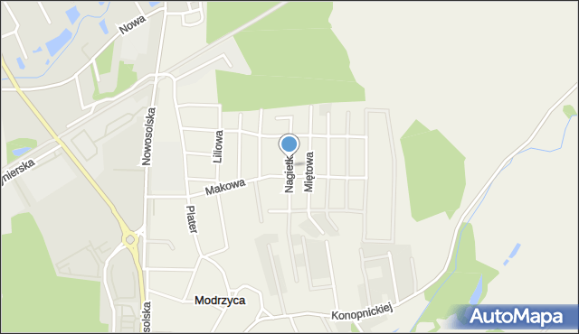 Modrzyca, Nagietkowa, mapa Modrzyca