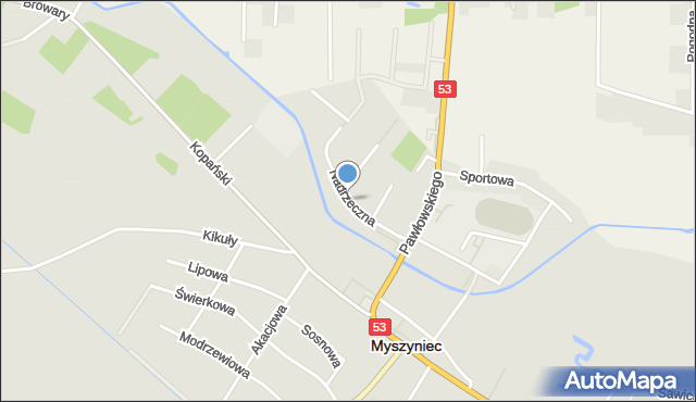 Myszyniec, Nadrzeczna, mapa Myszyniec