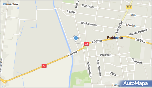 Poddębice, Nadrzeczna, mapa Poddębice