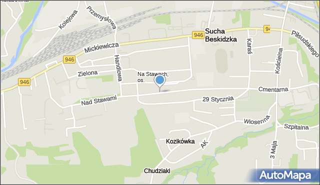 Sucha Beskidzka, Nad Stawami, mapa Sucha Beskidzka