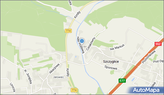 Szczyglice gmina Zabierzów, Nad Rudawą, mapa Szczyglice gmina Zabierzów