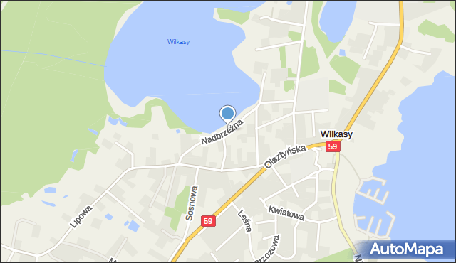 Wilkasy gmina Giżycko, Nadbrzeżna, mapa Wilkasy gmina Giżycko