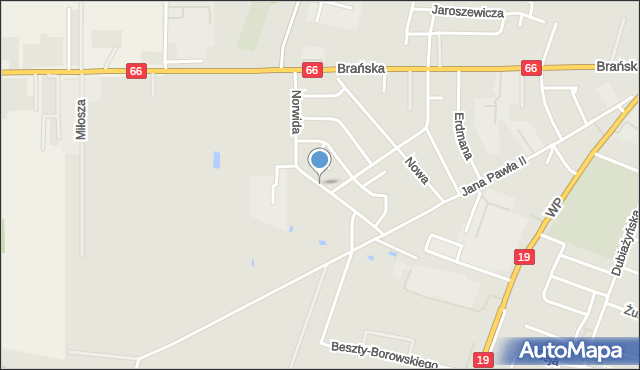 Bielsk Podlaski, Norwida Cypriana Kamila, mapa Bielsk Podlaski