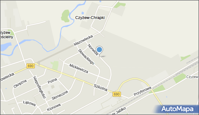 Czyżew powiat wysokomazowiecki, Norwida Cypriana Kamila, mapa Czyżew powiat wysokomazowiecki