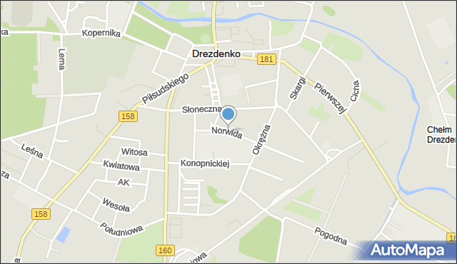 Drezdenko, Norwida Cypriana Kamila, mapa Drezdenko