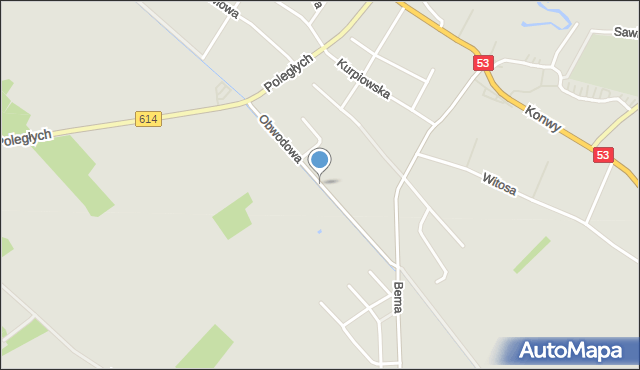 Myszyniec, Obwodowa, mapa Myszyniec