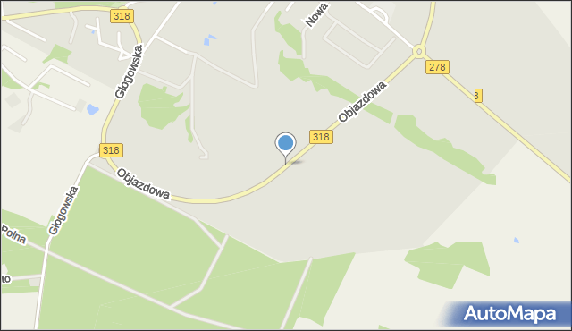 Sława powiat wschowski, Objazdowa, mapa Sława powiat wschowski