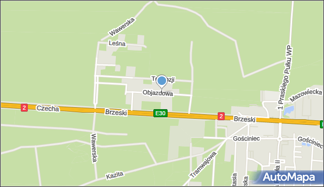 Warszawa, Objazdowa, mapa Warszawy