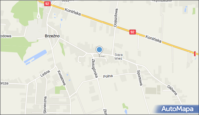 Brzeźno gmina Krzymów, Ogrodowa, mapa Brzeźno gmina Krzymów