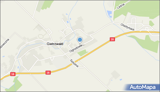 Gietrzwałd, Ogrodowa, mapa Gietrzwałd