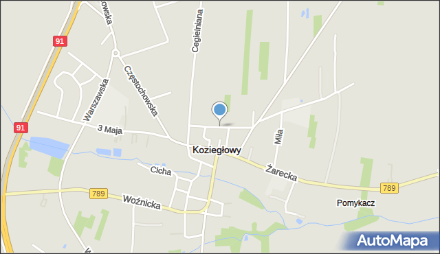 Koziegłowy powiat myszkowski, Ogrodowa, mapa Koziegłowy powiat myszkowski