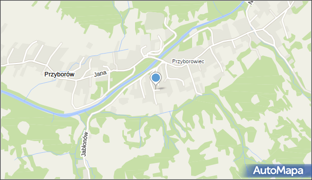 Przyborów gmina Jeleśnia, Ogrodowa, mapa Przyborów gmina Jeleśnia
