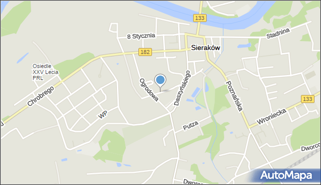 Sieraków powiat międzychodzki, Ogrodowa, mapa Sieraków powiat międzychodzki