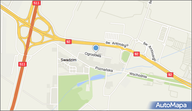 Swadzim gmina Tarnowo Podgórne, Ogrodowa, mapa Swadzim gmina Tarnowo Podgórne