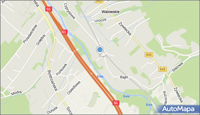 Bielsko-Biała, Okopowa, mapa Bielsko-Białej