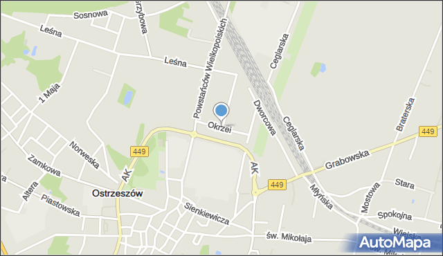 Ostrzeszów, Okrzei Stefana, mapa Ostrzeszów