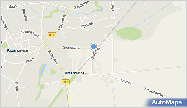 Krzanowice powiat raciborski, Olchowa, mapa Krzanowice powiat raciborski