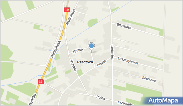 Rzeczyca gmina Międzyrzec Podlaski, Olszowa, mapa Rzeczyca gmina Międzyrzec Podlaski