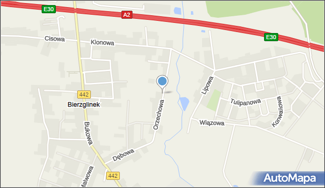 Bierzglinek, Orzechowa, mapa Bierzglinek