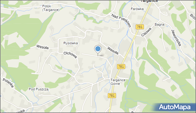 Targanice, Orzechowa, mapa Targanice