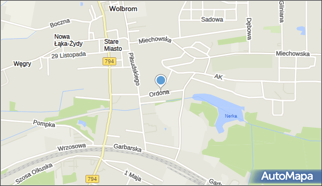 Wolbrom, Ordona, mapa Wolbrom