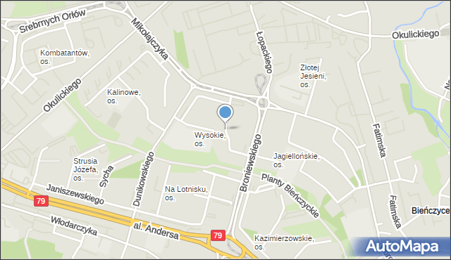 Kraków, Osiedle Wysokie, mapa Krakowa