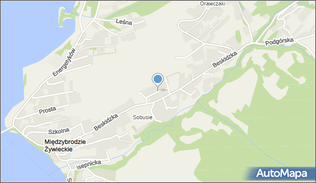 Międzybrodzie Żywieckie, Osiedlowa, mapa Międzybrodzie Żywieckie