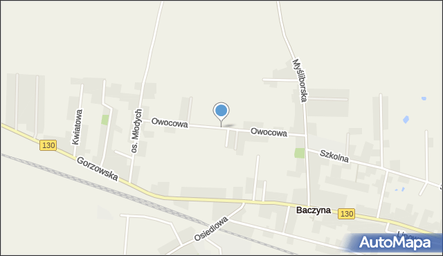 Baczyna gmina Lubiszyn, Owocowa, mapa Baczyna gmina Lubiszyn