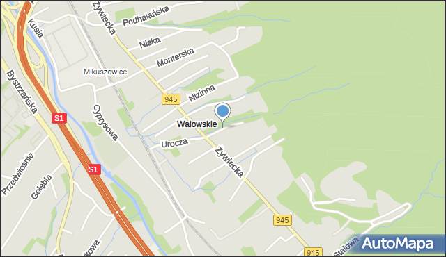 Bielsko-Biała, Owocowa, mapa Bielsko-Białej