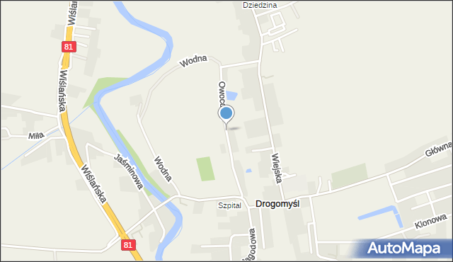 Drogomyśl, Owocowa, mapa Drogomyśl