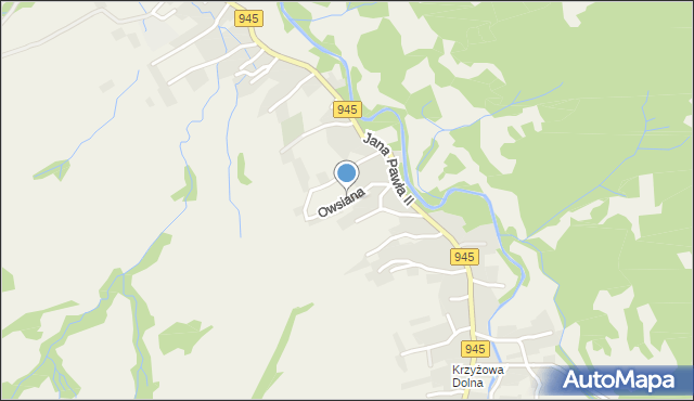 Krzyżowa gmina Jeleśnia, Owsiana, mapa Krzyżowa gmina Jeleśnia