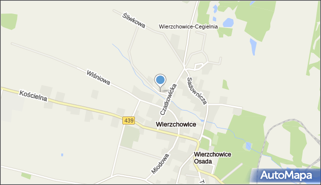 Wierzchowice gmina Krośnice, Owocowa, mapa Wierzchowice gmina Krośnice