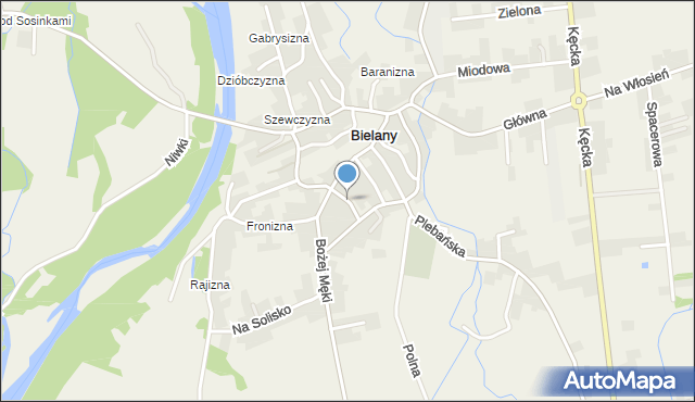 Bielany gmina Kęty, Partyzantów, mapa Bielany gmina Kęty