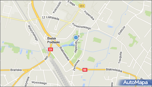 Bielsk Podlaski, Park Aleksandra Jagiellończyka Króla Polski, mapa Bielsk Podlaski