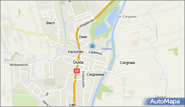 Dukla, Parkowa, mapa Dukla