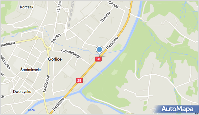 Gorlice, Parkowa, mapa Gorlic