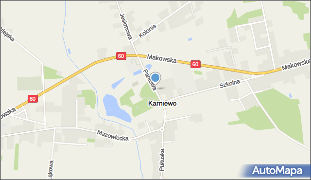 Karniewo powiat makowski, Parkowa, mapa Karniewo powiat makowski