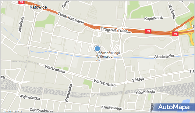 Katowice, Pańki Waleriana, prof., mapa Katowic