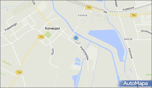 Koniecpol, Partyzantów, mapa Koniecpol